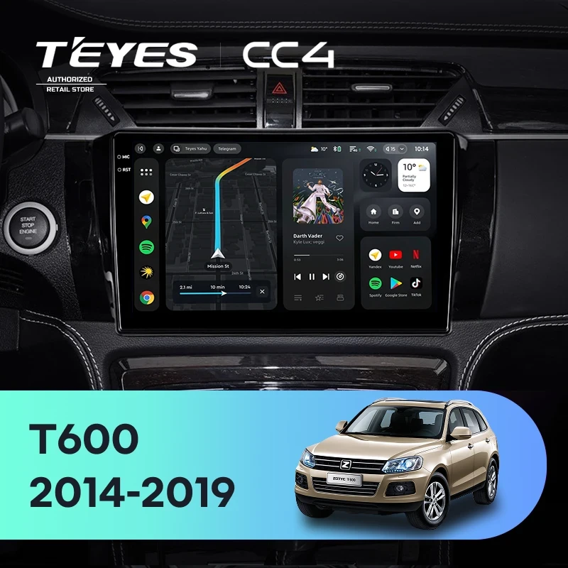 Штатная магнитола Teyes CC4 8/128 Zotye T600 (2014-2019)