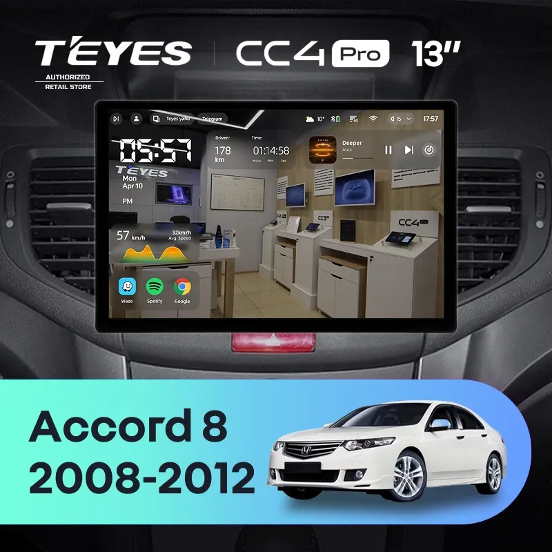 Штатная магнитола Teyes CC4 Pro 12/256 Honda Accord 8 (2008-2012) (13")