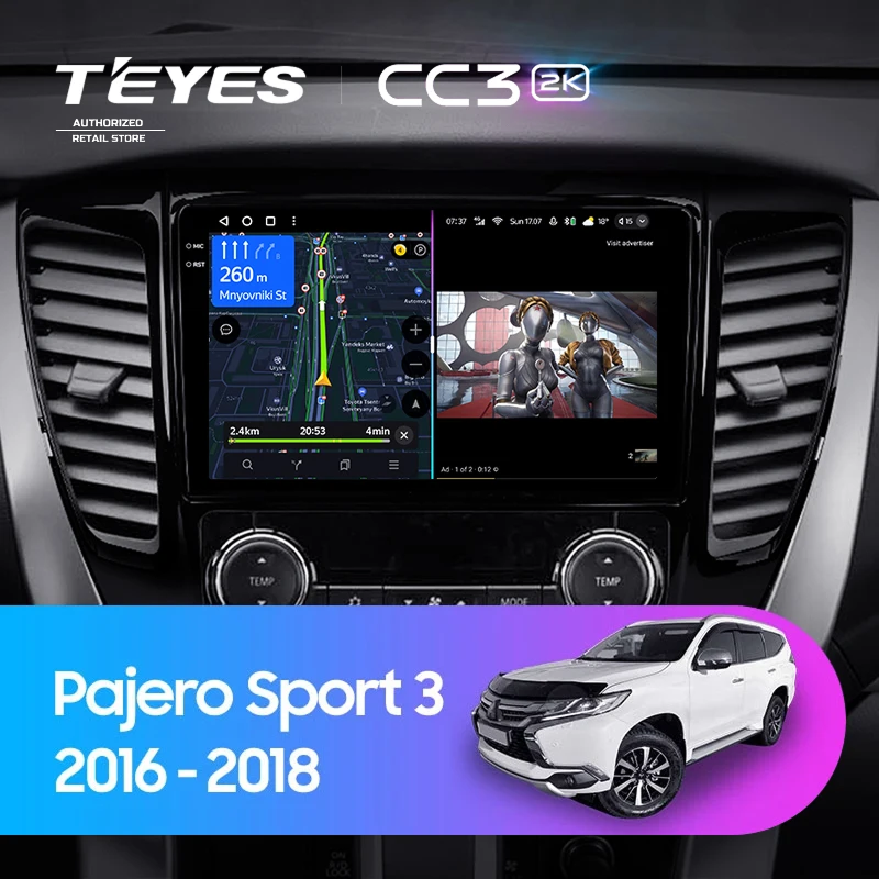 Штатная магнитола Teyes CC3 2K 6/128 Mitsubishi Pajero Sport 3 (2016-2018)