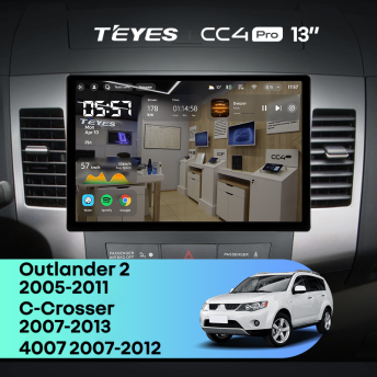 Штатная магнитола Teyes CC4 Pro 8/128 Mitsubishi Outlander 2 (2005-2011) Тип-A (13")