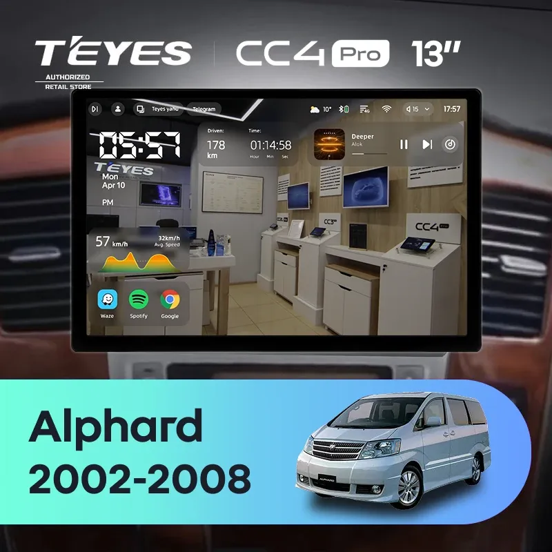 Штатная магнитола Teyes CC4 Pro 12/256 Toyota Alphard 1 H10 (2005-2008) F2 (13")