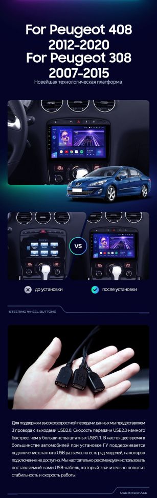 Штатная магнитола Teyes CC3 4/32 Peugeot 308 (2007-2015)