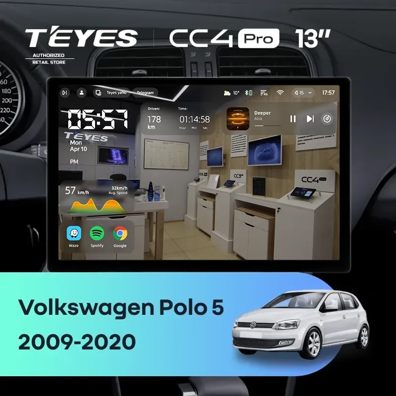 Штатная магнитола Teyes CC4 Pro 8/128 Volkswagen Polo 5 (2008-2020) (13") (матовая)