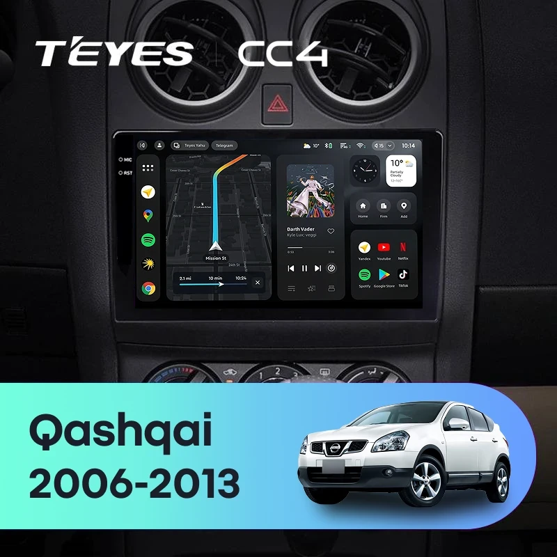 Штатная магнитола Teyes CC4 8/128 Nissan Qashqai 1 J10 (2006-2013) F2