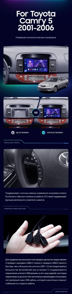 Штатная магнитола Teyes CC3 2K 4/64 Toyota Camry 5 XV 30 (2001-2006) Тип-A