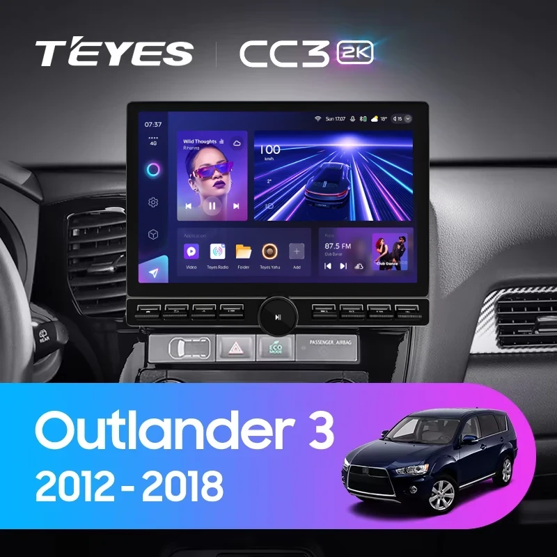Штатная магнитола Teyes CC3 2K 6/128 Mitsubishi Outlander 3 GF0W GG0W (2012-2018) Тип-A (13" с кнопками)