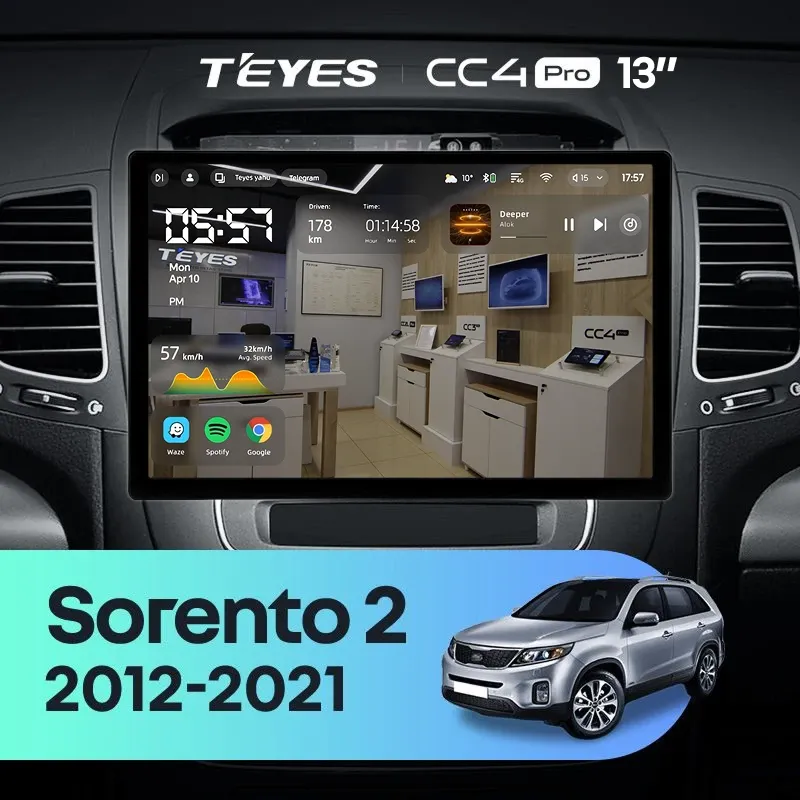 Штатная магнитола Teyes CC4 Pro 12/256 Kia Sorento 2 II XM (2012-2021) F1 (13")