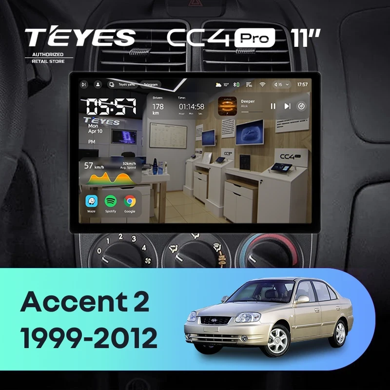 Штатная магнитола Teyes CC4 Pro 8/128 Hyundai Accent II LC2 (1999-2012) F1 (11")