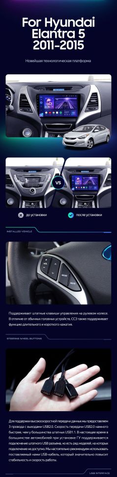 Штатная магнитола Teyes CC3 2K 4/32 Hyundai Elantra 5 JK GD MD UD (2010-2016) F1