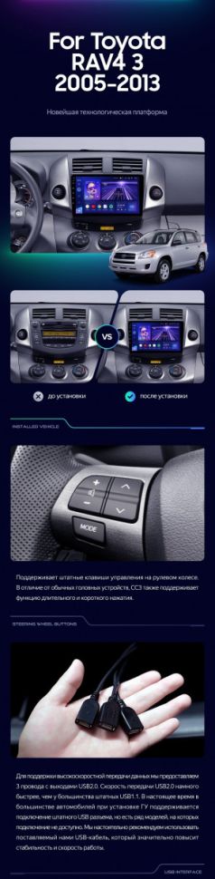 Штатная магнитола Teyes CC3 4/32 Toyota RAV4 3 XA30 (2005-2016) F1 9"