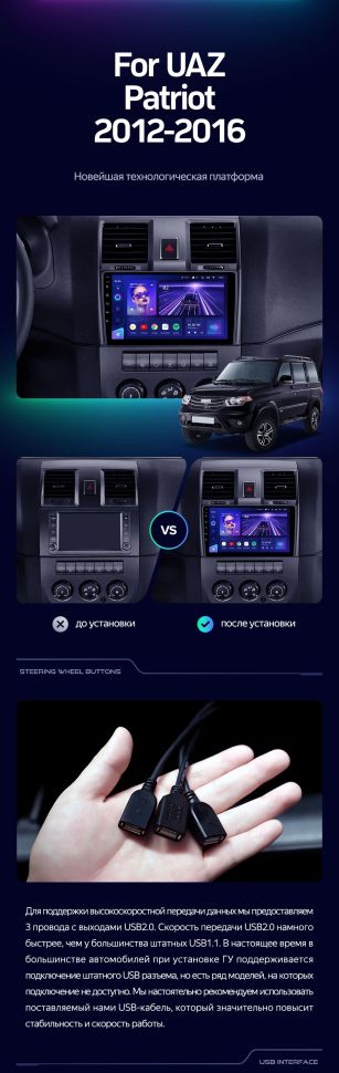 Штатная магнитола Teyes CC3 4/32 UAZ Patriot (2012-2016)