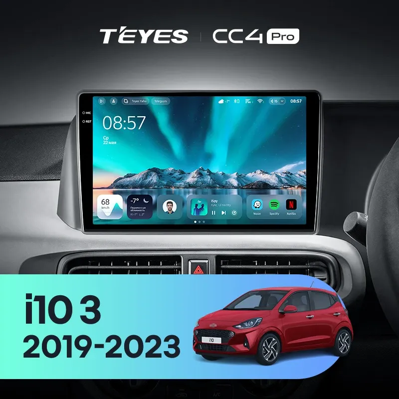 Штатная магнитола Teyes CC4 Pro 12/256 Hyundai i10 3 (2019-2023) Правый руль