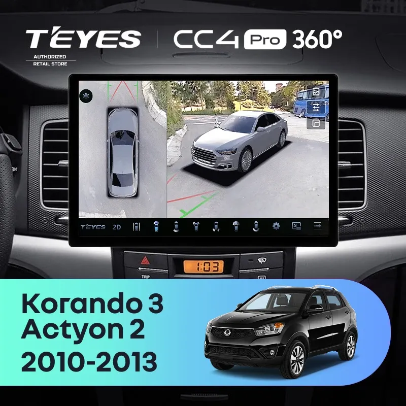 Штатная магнитола Teyes CC4 Pro 360 8/128 SsangYong Korando 3 Actyon 2 (2010-2013) (13")