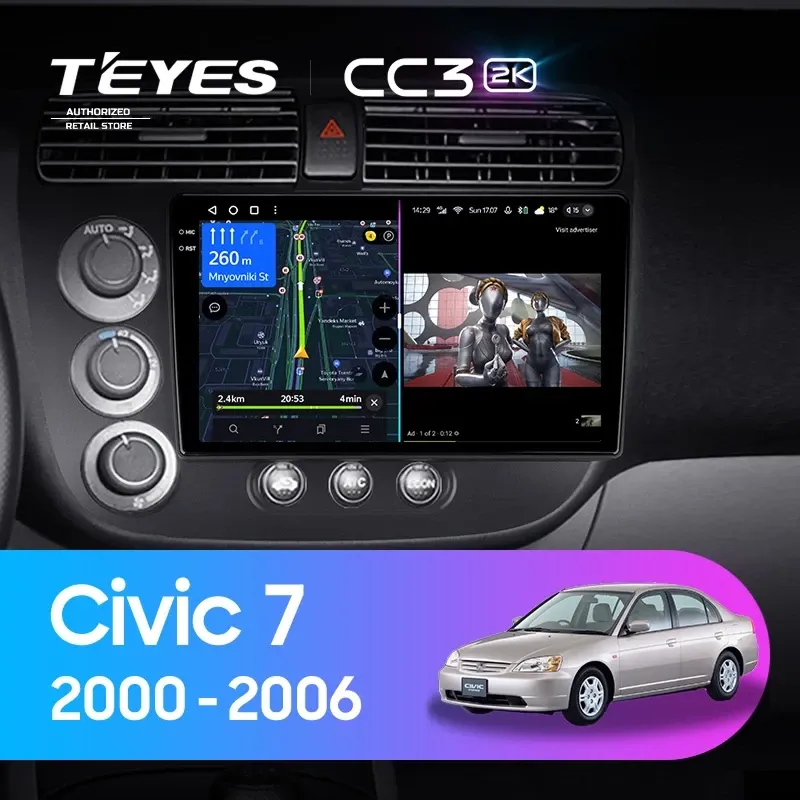 Штатная магнитола Teyes CC3 2K 4/64 Honda Civic 7 (2000-2006) F1