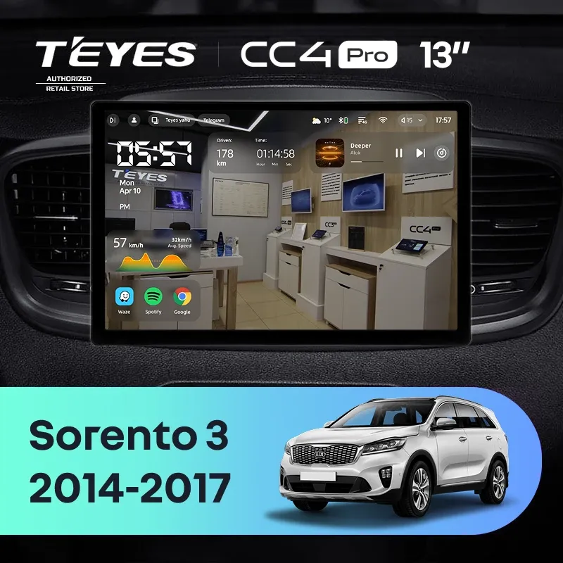 Штатная магнитола Teyes CC4 Pro 12/256 Kia Sorento 3 Prime (2014-2017) Тип-A (13")
