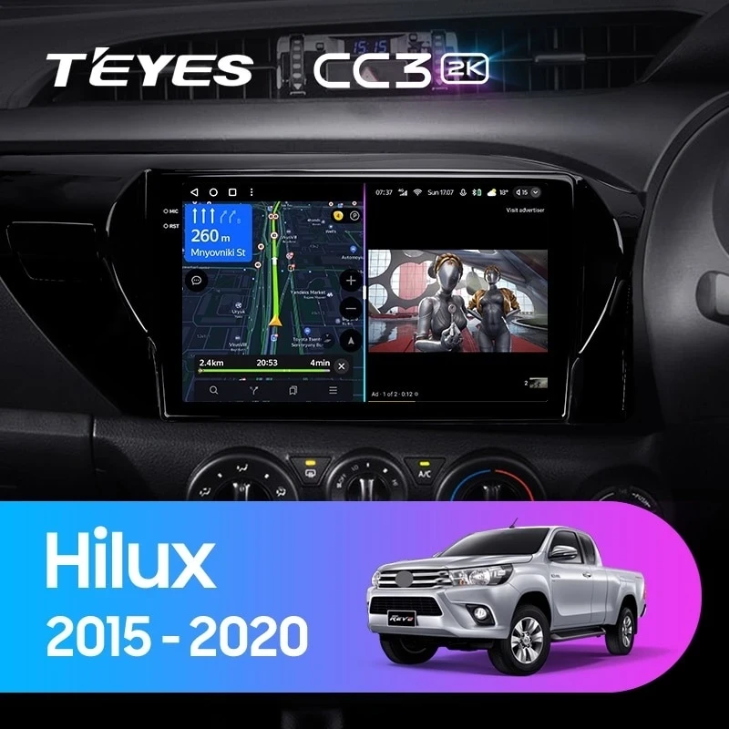 Штатная магнитола Teyes CC3 2K 4/32 Toyota Hilux Pick Up AN120 (2015-2020) Правый руль