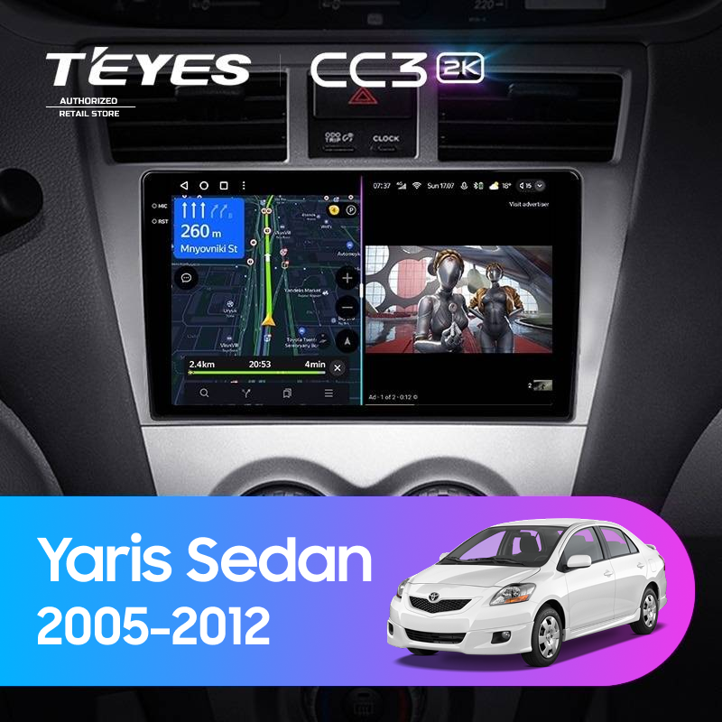 Штатная магнитола Teyes CC3 2K 6/128 Toyota Yaris Sedan (2005-2012)