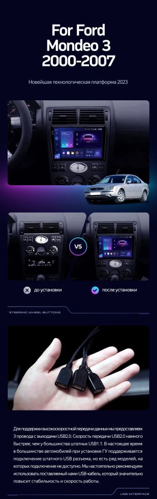 Штатная магнитола Teyes CC3 2K 6/128 Ford Mondeo 3 (2000-2007) F1