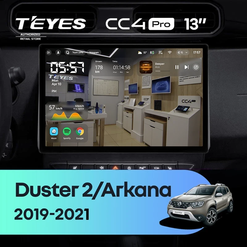 Штатная магнитола Teyes CC4 Pro 12/256 Renault Duster HM 2 (2020-2021) F2 (13")