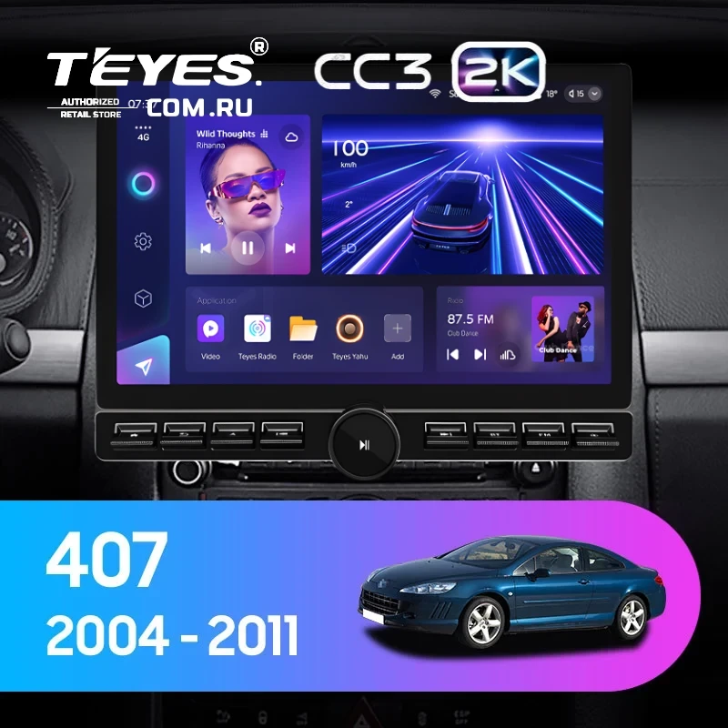 Штатная магнитола Teyes CC3 2K 6/128 Peugeot 407 (2004-2011) F2 (13" с кнопками)