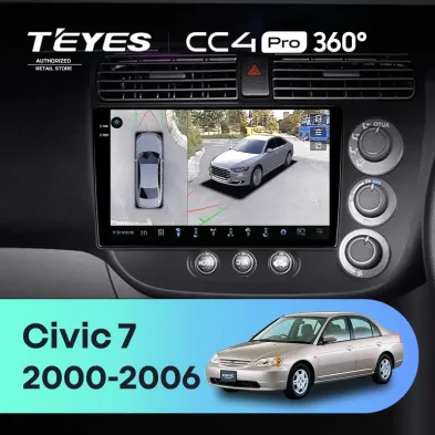 Штатная магнитола Teyes CC4 Pro 360 8/128 Honda Civic 7 (2000-2006) F2 Правый руль