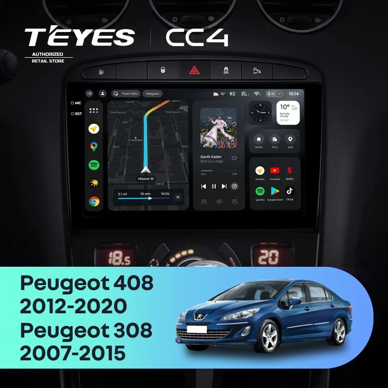 Штатная магнитола Teyes CC4 8/128 Peugeot 408 1 T7 (2012-2020)