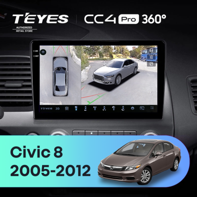 Штатная магнитола Teyes CC4 Pro 360 8/128 Honda Civic 8 FK FN FD (2005-2012)