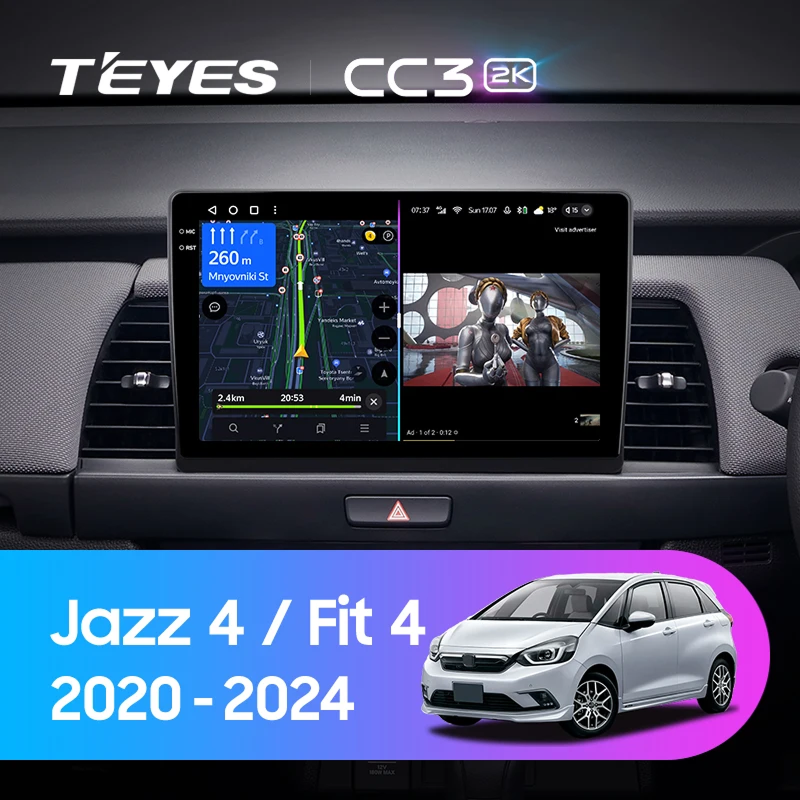 Штатная магнитола Teyes CC3 2K 4/64 Honda Fit 4 (2020-2024) Тип-A Правый руль