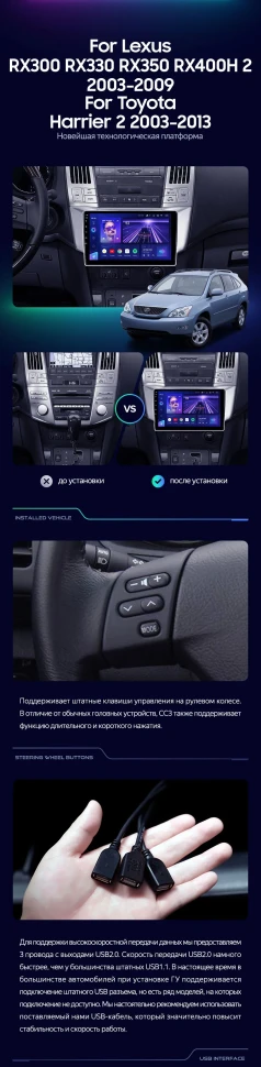 Штатная магнитола Teyes CC3 2K 4/32 Lexus RX300 RX330 RX350 RX400H (2003-2009) F1
