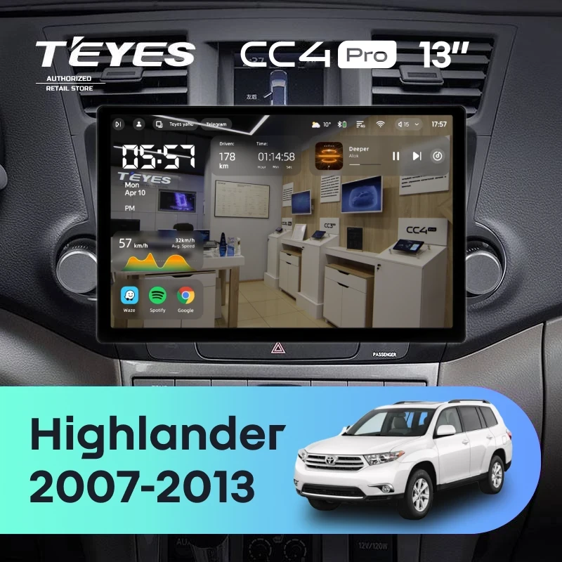 Штатная магнитола Teyes CC4 Pro 12/256 Toyota Highlander 2 XU40 (2007-2013) F1 (13")