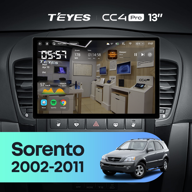Штатная магнитола Teyes CC4 Pro 8/128 Kia Sorento BL (2002-2011) (13")