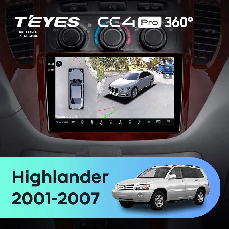Штатная магнитола Teyes CC4 Pro 360 8/128 Toyota Highlander 1 XU20 (2001-2007)