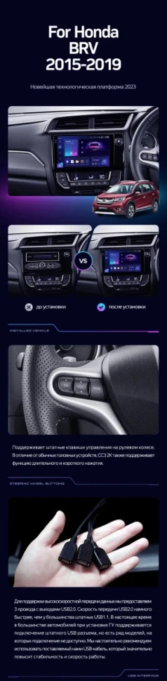 Переходная рамка Honda BRV (2015-2019) Правый руль (9")