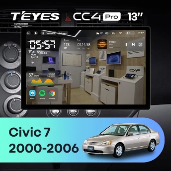Штатная магнитола Teyes CC4 Pro 8/128 Honda Civic 7 (2000-2006) F1 (13")