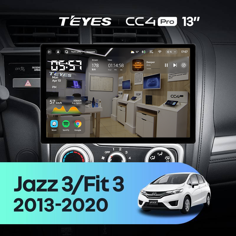 Штатная магнитола Teyes CC4 Pro 12/256 Honda Fit 3 GP GK (2013-2020) Тип-B (13")