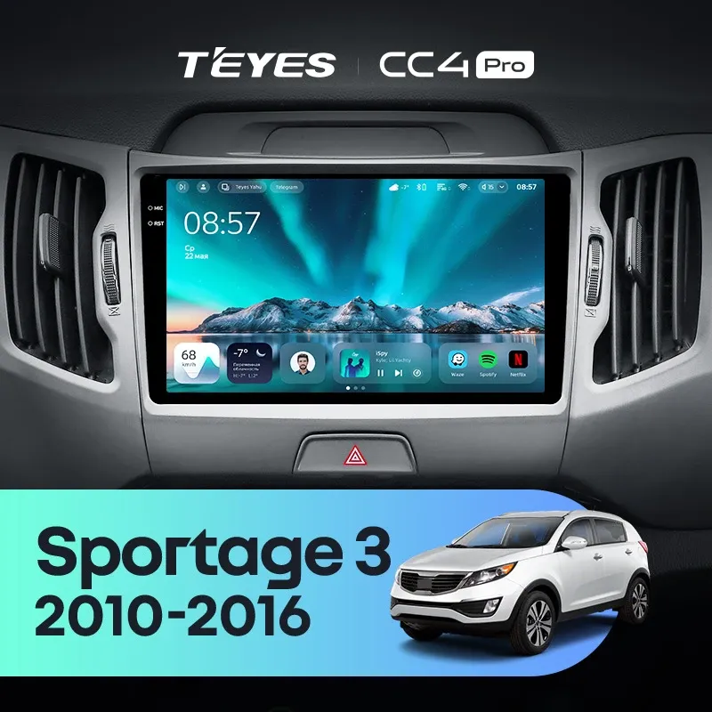 Штатная магнитола Teyes CC4 Pro 12/256 Kia Sportage 3 SL (2010-2016) Тип-C