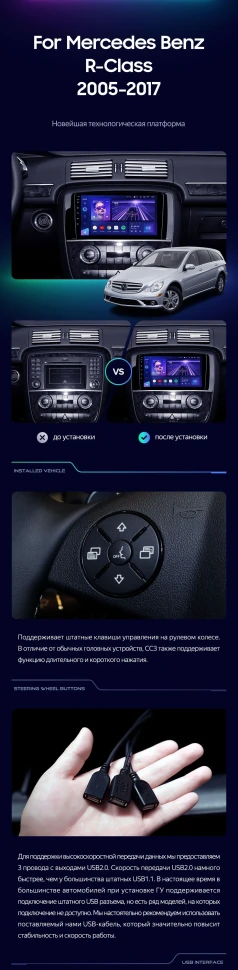 Штатная магнитола Teyes CC3 4/32 Mercedes-Benz R-Class W251 R280 R300 R320 (2005-2017) F2