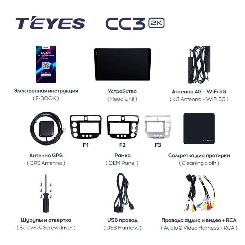 Штатная магнитола Teyes CC3 2K 360 6/128 Honda Civic 7 (2000-2006) F3 Правый руль