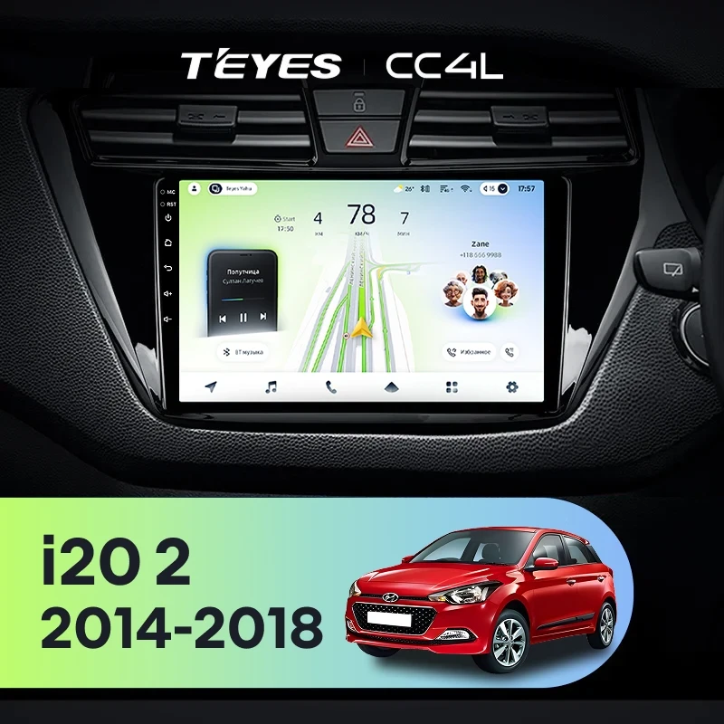 Штатная магнитола Teyes CC4L 6/64 Hyundai i20 2 GB (2014-2018) Правый руль