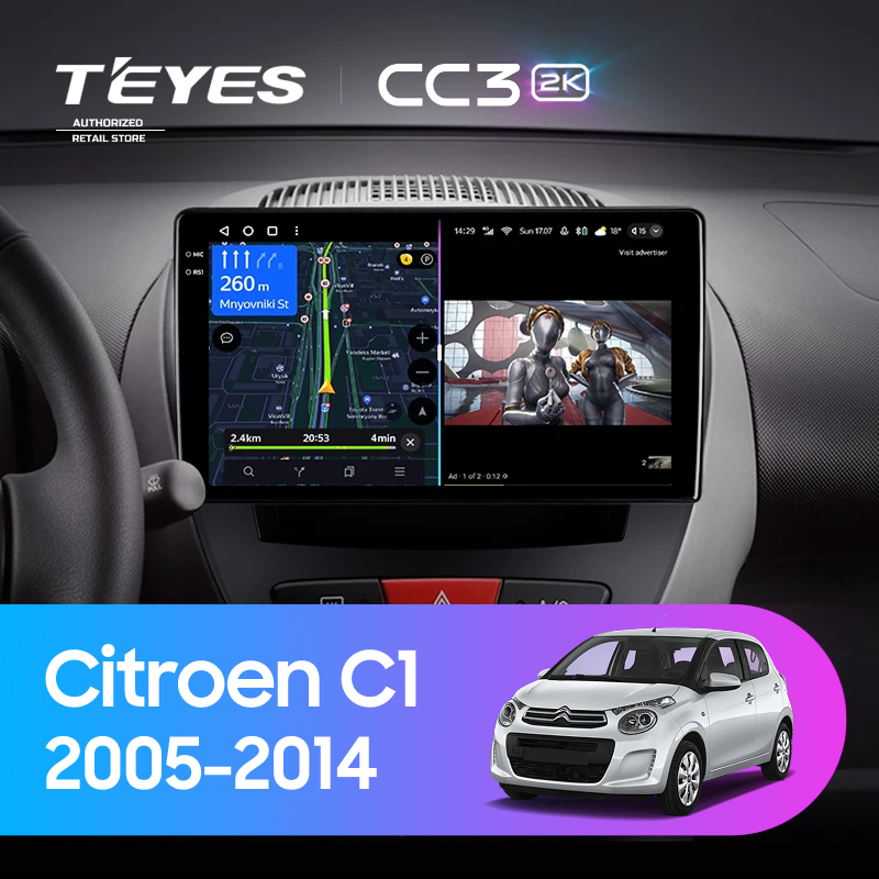 Штатная магнитола Teyes CC3 2K 4/64 Citroen C1 (2005-2014)