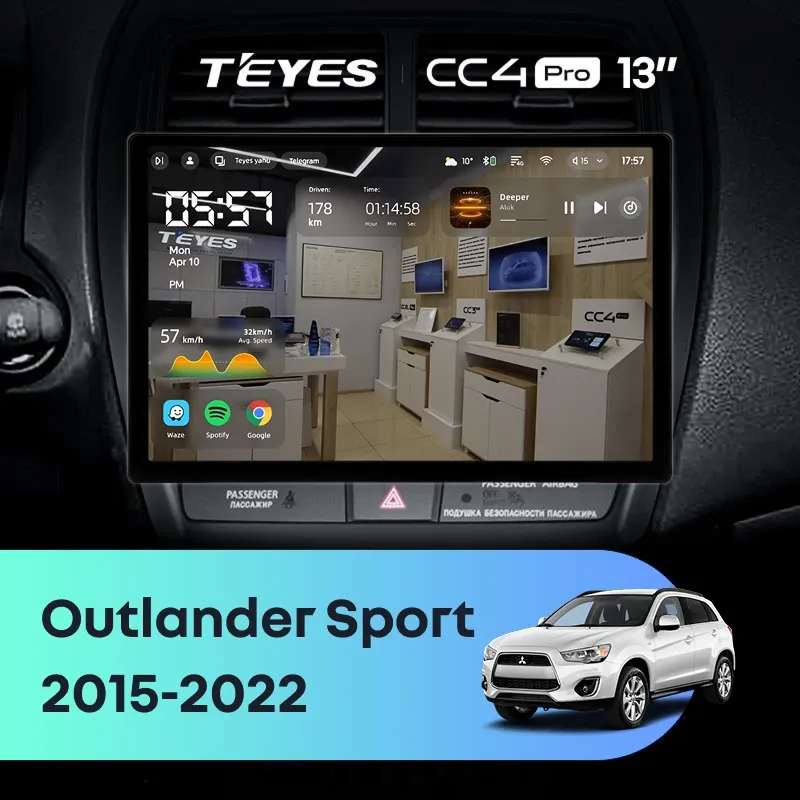 Штатная магнитола Teyes CC4 Pro 12/256 Mitsubishi Outlander Sport (2015-2022) Тип-A (13")