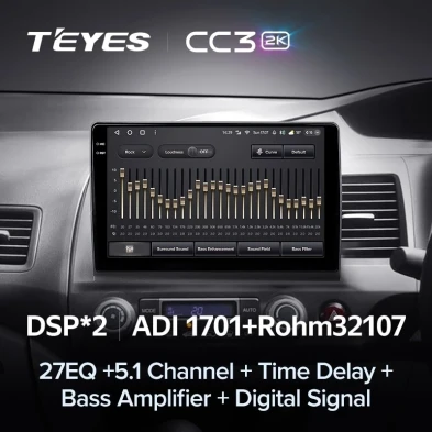 Штатная магнитола Teyes CC3 2K 4/64 Honda Civic 8 FK FN FD (2005-2012) Правый руль