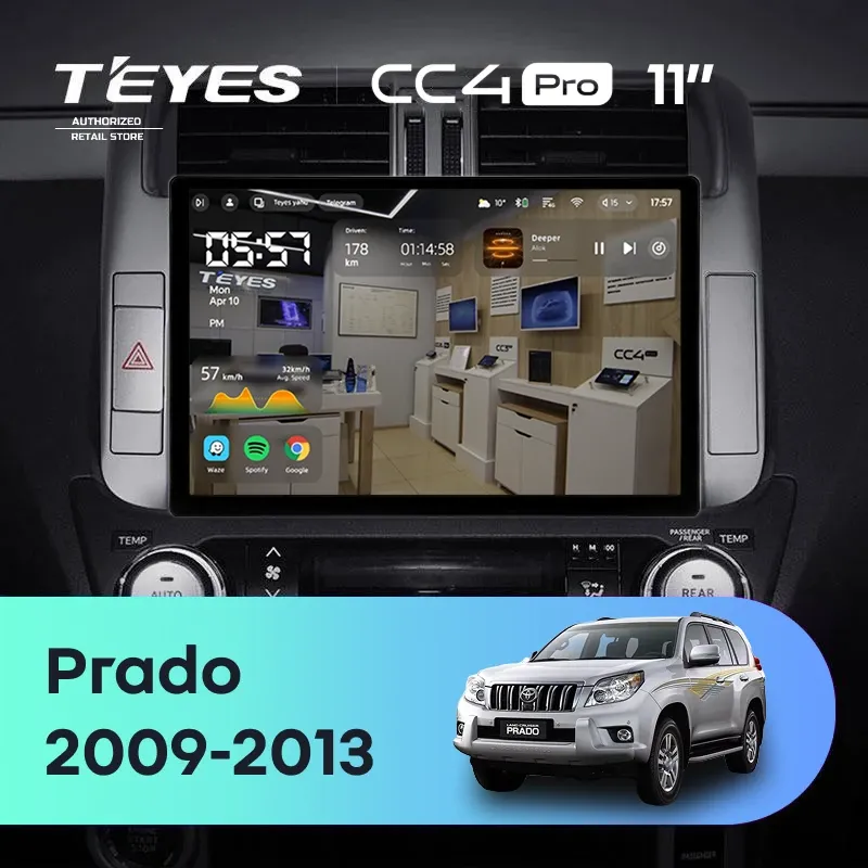Штатная магнитола Teyes CC4 Pro 8/128 Toyota Land Cruiser Prado 150 (2009-2013) F1 Тип-B (11")