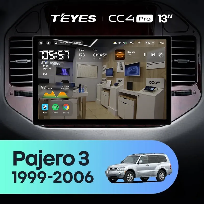 Штатная магнитола Teyes CC4 Pro 12/256 Mitsubishi Pajero 3 V70 V60 (1999-2006) (13")