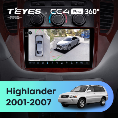 Штатная магнитола Teyes CC4 Pro 360 12/256 Toyota Highlander 1 XU20 (2001-2007)