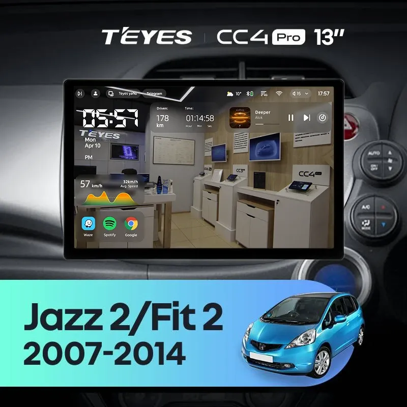Штатная магнитола Teyes CC4 Pro 8/128 Honda Jazz 2 GG (2007-2014) Правый руль (13")
