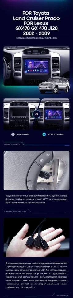 Штатная магнитола Teyes CC3 2K 360 6/128 Toyota Land Cruiser Prado J120 (2002-2009) F1 Тип-A