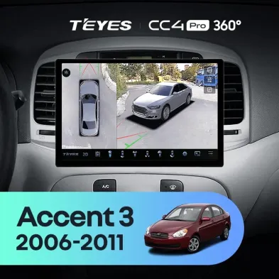 Штатная магнитола Teyes CC4 Pro 360 8/128 Hyundai Accent 3 (2006-2011) (11")