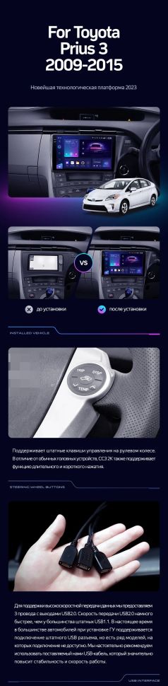 Штатная магнитола Teyes CC3 4/32 Toyota Prius 3 XW30 (2009-2015) F2 Правый руль
