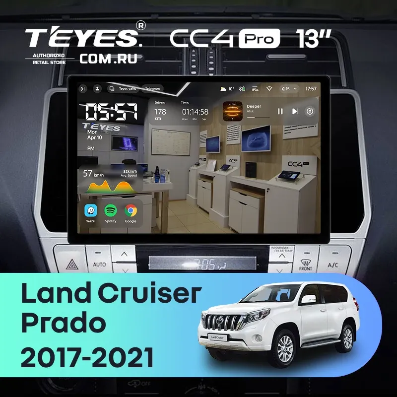 Штатная магнитола Teyes CC4 Pro 8/128 Toyota Land Cruiser Prado 150 (2017-2021) (13")